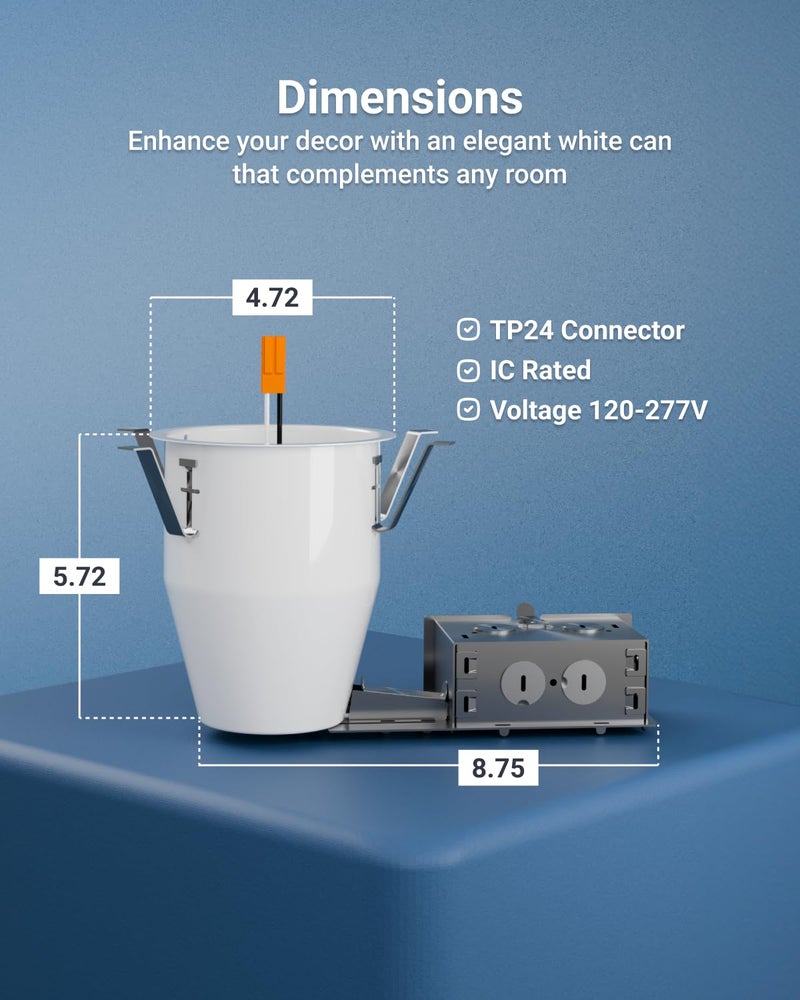 Sunco Lighting صندوق إضاءة مدمج Sunco 12 حزمة 4 بوصة، علب سقف محكمة الهواء، 120-277 فولت، موصل TP24 متضمن، تركيب سهل، مصنفة IC UL - Image 2